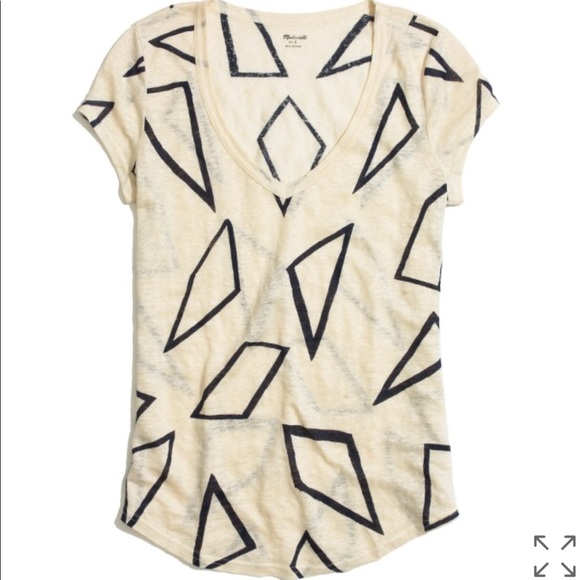 Madewell Tops - NWOT Madewell 100% Linen V Neck Tee in Geometry